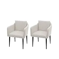 décoshop26 ensemble de 2 chaises de salle à manger en tissu/textile crème-beige pieds en métal 04_0002087