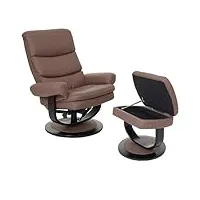 décoshop26 fauteuil de relaxation tv avec repose-pieds compartiment de rangement en synthétique couleur chocolat 04_0001946