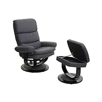 décoshop26 fauteuil de relaxation tv repose-pieds avec compartiment de rangement en synthétique mat gris 04_0001944
