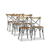 décoshop26 lot de 6 chaises de salle à manger cuisine design industriel bois de manguier massif et acier cds022103