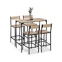 idmarket - ensemble table haute de bar detroit 100 cm et 4 chaises de bar design industriel