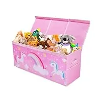 grande boîte à jouets avec couvercle pour enfants, coffre de rangement pliable oxford poches en maille avec poignée, imperméable boîte de rangement pour filles, 96×32×40 cm (licorne rose)