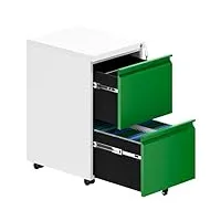 yitahome 2 tiroirs caisson de bureau, métal caisson tiroir bureau domicile avec serrure, meuble de bureau mobile caisson de rangement avec roulettes pour dossiers suspendus, blanc+vert,51 x 39 x 71cm