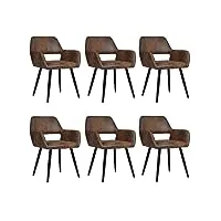 meuble cosy lot de 6 chaises de salle à manger fauteuil vintage assise rembourrée en suédine pieds en métal pour cuisine salon chambre bureau, marron, 56x56x78cm