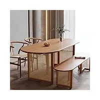 farmhouse table de salle à manger ovale en pin massif avec double piédestal en rotin – table de salle à manger moderne du milieu du siècle, 47,2 cm