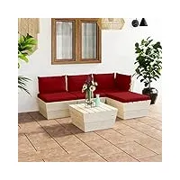 guyana salon de jardin palette 5 pcs avec coussins Épicéa imprégné,salon de jardin extérieur,meuble salon jardin exterieur,meuble balcon exterieur