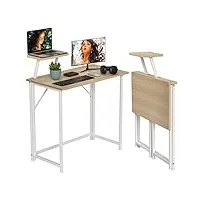 table de bureau pliante,bureau pliant pour petits espaces table d'ordinateur portables avec support écran bureau d'ordinateur pliable bureau informatique pliable pour travailler (couleur du bois)