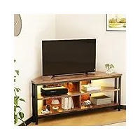 dripex meuble tv bas d'angle avec éclairage led marron vintage