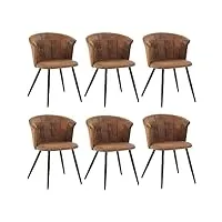 meuble cosy lot de 6 chaises de salle à manger vintage fauteuil assise et dossier rembourrée en suédine pieds en métal pour cuisine salon chambre bureau, style industriel, marron, 55x58x75,5cm