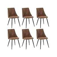meuble cosy lot de 6 chaises de salle à manger vintage fauteuil assise rembourrée en suédine pieds en métal pour cuisine salon chambre bureau, style industriel, marron, 52,5x49,5x83cm