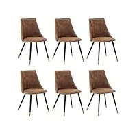 meuble cosy lot de 6 chaises de salle à manger vintage fauteuil assise rembourrée en suédine piedsen métal noir, style industriel, marron et or, 52,5x49,5x83cm