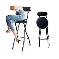 tabouret de bar pliant rond et rembourré 70cm/75cm, chaise haute pour adultes avec dossier, chaise de cuisine petit-déjeuner portable et pliable (color : black, size : 70cm/28in)