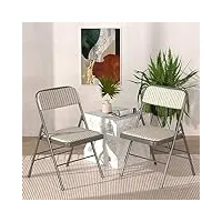 lot de 2 chaises pliantes rembourrées, beige-gris, à rayures avec structure en métal, chaises pliantes en tissu, chaises de camping, chaises de balcon, chaises de jardin, pour invités et événements