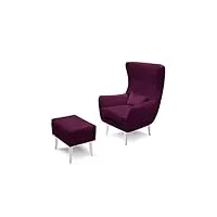 robin inspire luis fauteuil à oreilles 82 x 90 x 112 cm pour salon pouf 82 x 36 x 50 cm meubles avec coussin tabouret rembourré sans espace de rangement repose-pieds vin rouge jambe blanc