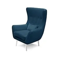 robin inspire luis fauteuil à oreilles pour salon meubles fauteuil tv pour chambre à coucher tv fauteuil de lecture avec coussin relax 82 x 90 x 112 cm bleu marine jambe blanc