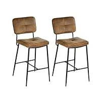 meuble cosy lot de 2 tabouret de bar vintage avec dossier et repose-pieds, siège rembourrés de 69 cm de haut, chaises hautes en suédine cadre en métal, style industriel, marron