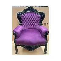 casa padrino fauteuil baroque en velours violet/noir - fauteuil de salon en bois massif fait main - fauteuil de salon de style ancien - meuble de salon de style baroque - meuble baroque