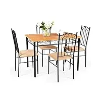 relax4life ensemble table à manger avec 4 chaises rembourrées, table salle à manger 107x70x76 cm avec cadre en métal, style moderne pour salle à manger salon cuisine
