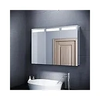 sunxury armoire de salle de bain avec miroir - avec éclairage - 90 x 65 cm - 3 portes - led - avec interrupteur à bascule - Étanche - en acier inoxydable - avec prise