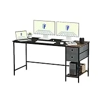 flexispot fd bureau 140 x 60 x 75 cm, bureau d'ordinateur fixe avec bibliothèque, table pc de bureau à domicile avec 3 Étagères de rangement, pour bureau, chambre