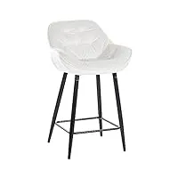 clp tabouret de bar gibson velours i chaise de comptoir rembourrée avec repose-pieds i hauteur d'assise 76 cm, couleur:blanc crème
