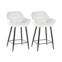 clp lot de 2 tabourets de bar gibson velours i hauteur d'assise 76 cm i chaises de bar avec repose-pieds, couleur:blanc crème