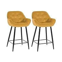 clp lot de 2 tabourets de bar gibson velours i hauteur d'assise 76 cm i chaises de bar avec repose-pieds, couleur:jaune