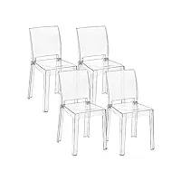 baroni home lot de 4 chaises en plexiglas pour la salle à manger, chaises modernes démontables en 2 parties avec assise ergonomique et dossier incurvé, chaise de cuisine transparent 36x81x43 cm