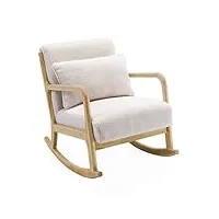 alice's home - fauteuil à bascule design en bois et tissu. bouclettes blanches. 1 place. rocking chair scandinave