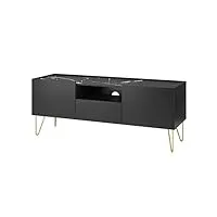 vente-unique pascal morabito - meuble tv avec 2 portes, 1 tiroir et 1 niche - noir, effet marbre noir et doré - piolun de pascal morabito