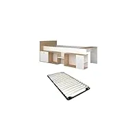 vente-unique - lit combiné 90 x 200 cm avec bureau et rangements - blanc et naturel + sommier - paloma