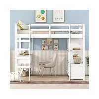 lit mezzanine pour enfant peu encombrant (140 x 200) en blanc avec tiroirs de rangement et bureau sous le lit – matelas non inclus