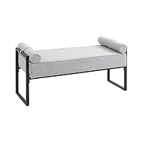 homcom banc bout de lit banquette assise rembourrée avec 2 oreillers cylindriques structure en acier pour salon entrée chambre 121,5 x 50,5 x 59 cm gris noir
