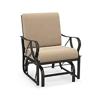 giantex fauteuil à bascule en métal avec coussin, rocking chair adulte chaise à bascule cadre robuste, chaise berçante ergonomique, intérieur/extérieur, pour jardin terrasse balcon salon, charge 150kg