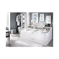dmora - lit pour enfant antelao, structure de lit de rangement pour chambre à coucher, lit avec 1 tiroir et 3 étagères, 194x119h78 cm, blanc