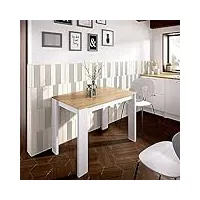 dmora fixe badile, multi-usages, table rectangulaire de cuisine ou salle à manger, 110 x 67 x 77 cm, noeuds, chêne et blanc