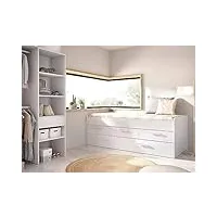dmora - lit enfant alben, structure avec deuxième lit gigogne, lit simple pour chambre à coucher avec tiroirs 3, 194x95h68 cm, blanc