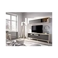 dmora tambo, set de séjour porte tv, meuble salon multi-usages, 180 x 41 x 180 cm, noeuds, chêne anthracite