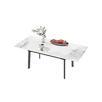 fativo table à manger en marbre: meuble salle à manger 6-8 personnes grand table cuisine avec pieds en métal noir tabletable extensible en pierre frittée moderne - 130x160cm