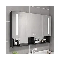 ukewei armoire de salle de bain avec miroir lumineux intelligent led miroir salle de bain avec rangement aluminium miroir à led 3 portes commande par effleurement ( color : black , size : 60*68*13cm )