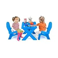 goplus table chaise enfant, table d'extérieur enfants avec dossier ergonomique et accoudoirs, table d’activités pour tout-petits pour dessiner, Étudier, manger, charge 30kg, bleu