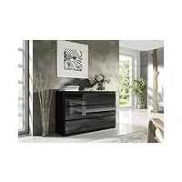 meble masztalerz commode 138,5 cm noir avec façades brillantes - avec 6 tiroirs – 138,5 x 78,5 x 39 cm - meuble de rangement - commode chambre - meuble salon classique