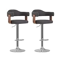 vidaxl 2x bois courbé tabourets de bar sièges de pub chaises pivotantes de bar fauteuils de comptoir sièges de bistrot intérieur gris foncé tissu