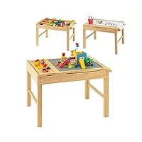 costway 2 en 1 table de blocs de construction enfants avec plateau réversible, table multi-activités en bois avec rouleau de papier, espace de rangement, bureau pour lire dessiner jouer, 3 ans+