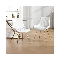 wahson chaises en velours lot de 2, chaise avec pied doré, chaise de cuisine moderne pour salle à manger/restaurant, blanc