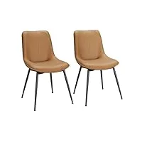 vasagle chaise de salle à manger, lot de 2, chaise de cuisine, assise rembourrée, surface en pu, pieds en acier réglables, dossier courbé, pour salle à manger, cuisine, marron caramel ldc140k02