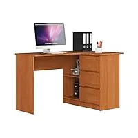 akord bureau d'angle avec 2 étagères et 3 tiroirs | table avec meuble de rangement intégré et modulable | l124 x h77 x p85 | fourniture bureau | couleur aulne