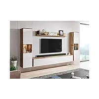deco in paris meuble tv contemporain chêne et blanc finition brillant avec led-eliote xl