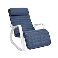 songmics fauteuil à bascule, avec accoudoirs en bois, chaise d’allaitement, repose-pieds réglable en 5 positions, capacité 150 kg, pour chambre, salon, bleu minuit et blanc lyy011q01