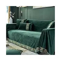 daesar housse canapé 4 places, serviette de canapé peluche couleur unie vintage avec motif nuages housse de canapé protecteur 190x380cm, vert foncé